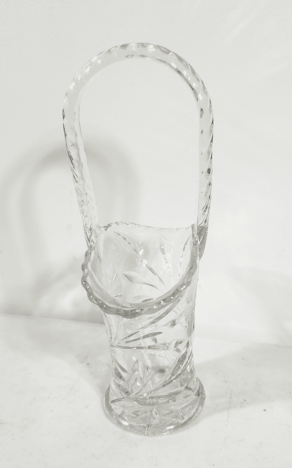 Vintage Clear Glass 7.5" Sunflower Etched Floral Basket Vase - Thumbnail 4