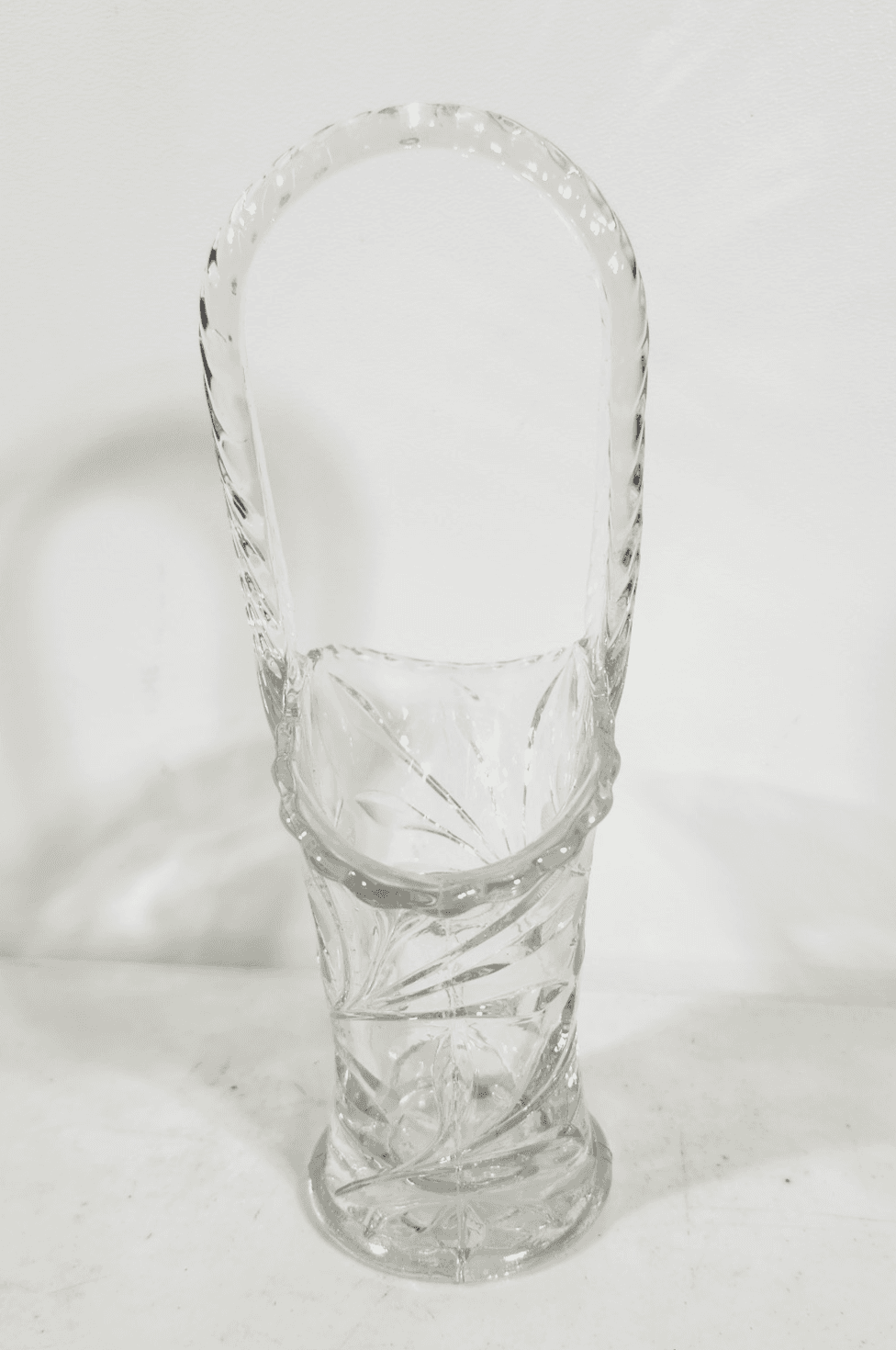 Vintage Clear Glass 7.5" Sunflower Etched Floral Basket Vase - Thumbnail 3