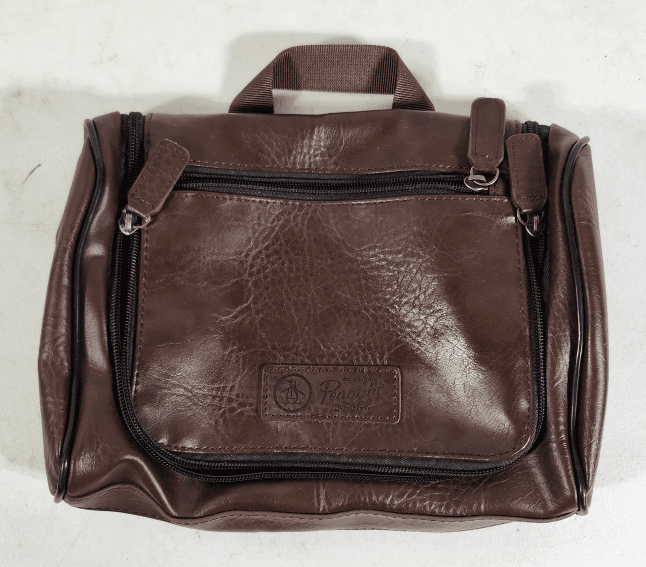 Penguin Munsingwear Brown Travel Toiletries Accessory Lined Leather Bag - Thumbnail 2