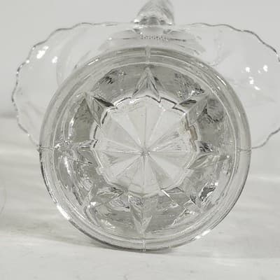 Vintage Clear Glass 7.5" Sunflower Etched Floral Basket Vase - Thumbnail 9