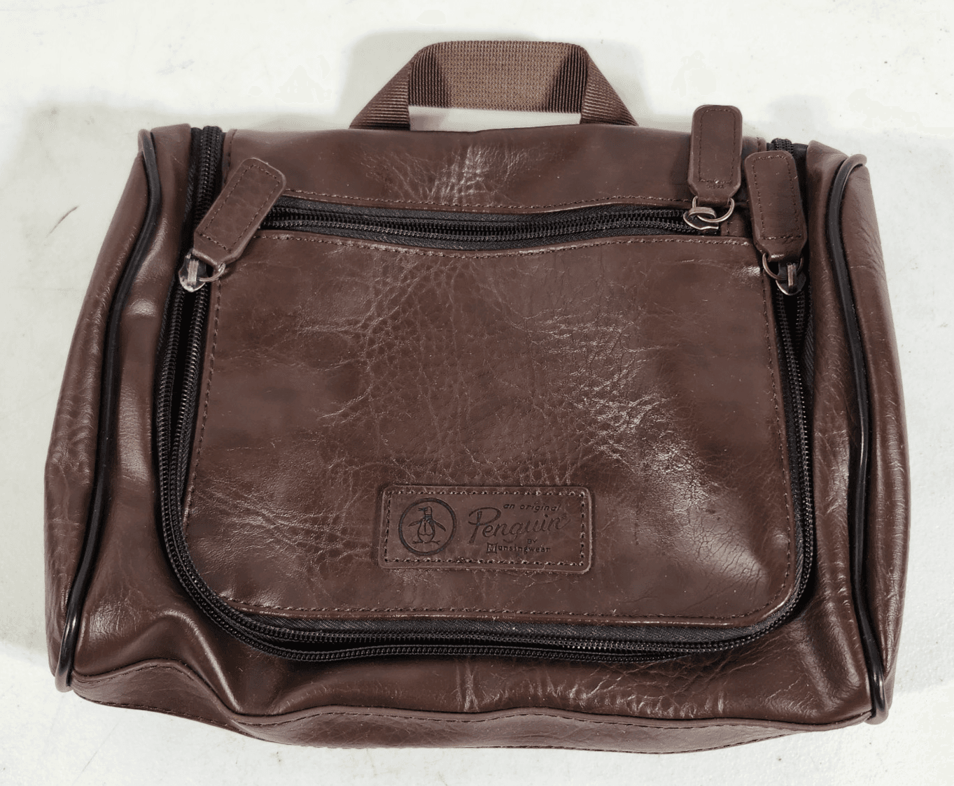 Penguin Munsingwear Brown Travel Toiletries Accessory Lined Leather Bag