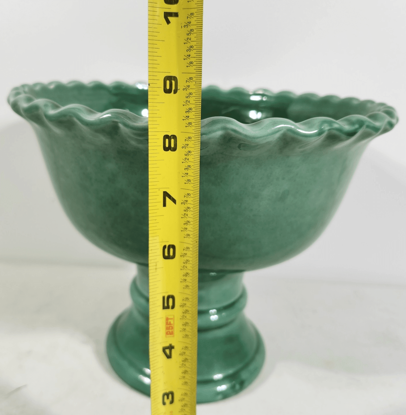 Art Pottery Green Pedestal Planter Dish 8" Tall - Thumbnail 8