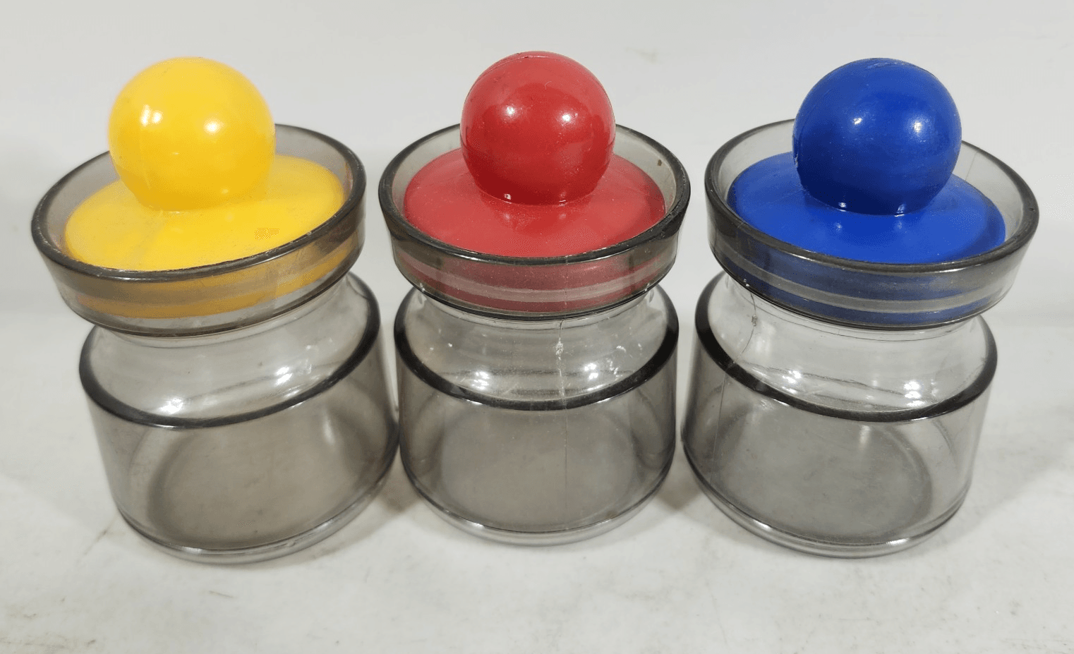Vintage 90s Plastic Desk Organizer Storage Jars Set Colorful Paperclips Office - Thumbnail 2