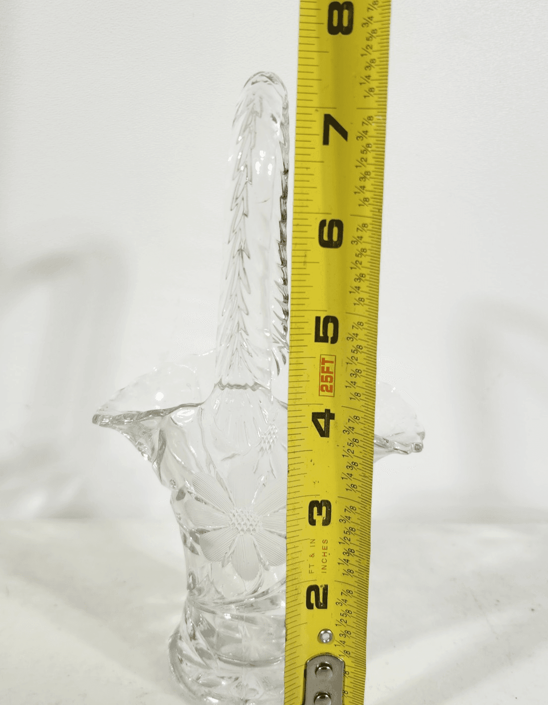 Vintage Clear Glass 7.5" Sunflower Etched Floral Basket Vase - Thumbnail 7