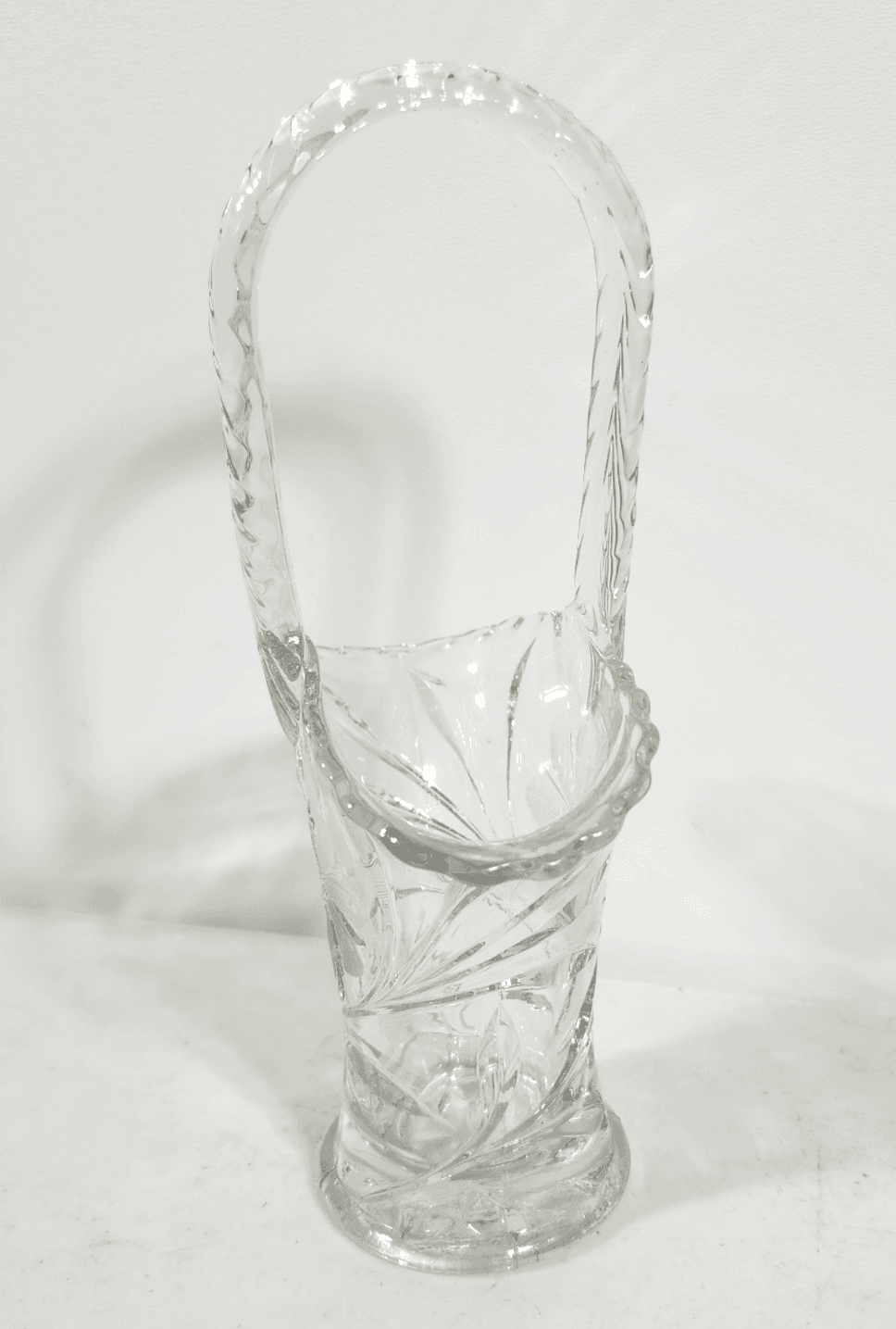 Vintage Clear Glass 7.5" Sunflower Etched Floral Basket Vase - Thumbnail 6