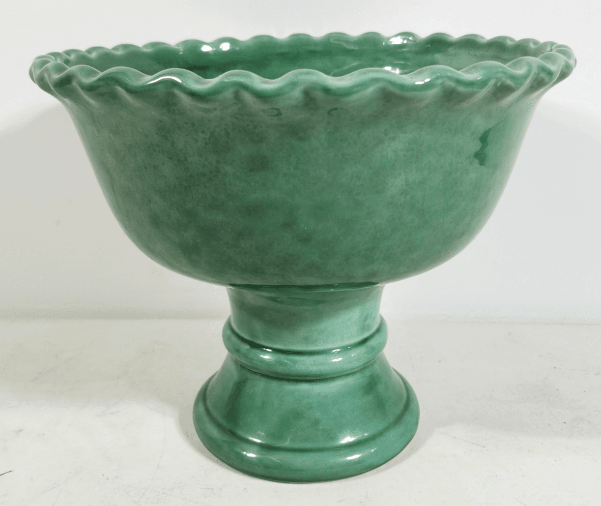 Art Pottery Green Pedestal Planter Dish 8" Tall