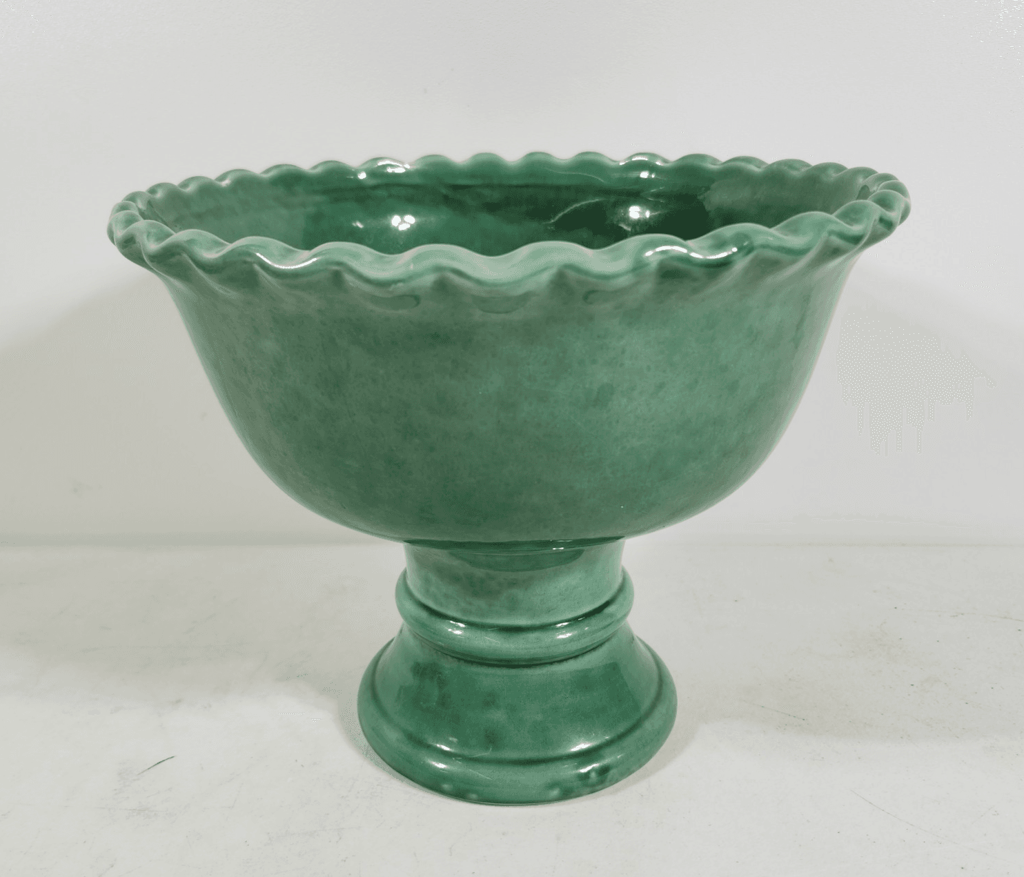 Art Pottery Green Pedestal Planter Dish 8" Tall - Thumbnail 4