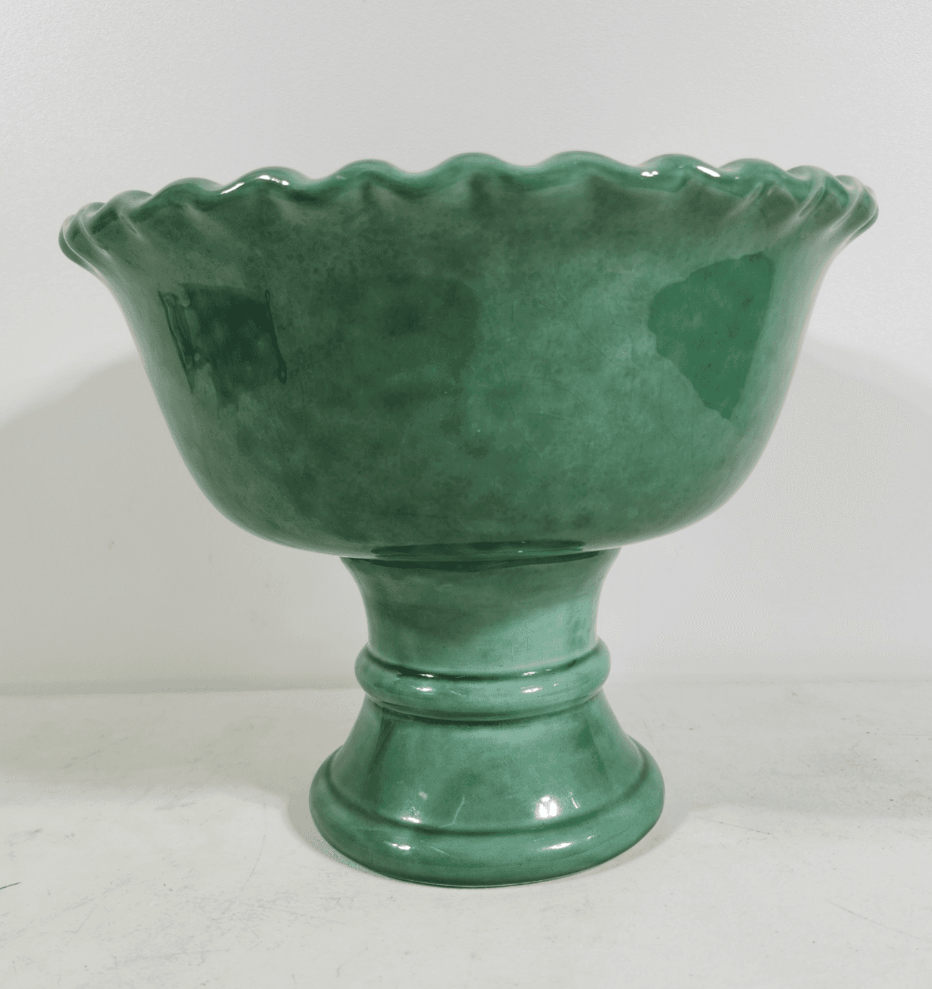 Art Pottery Green Pedestal Planter Dish 8" Tall - Thumbnail 2