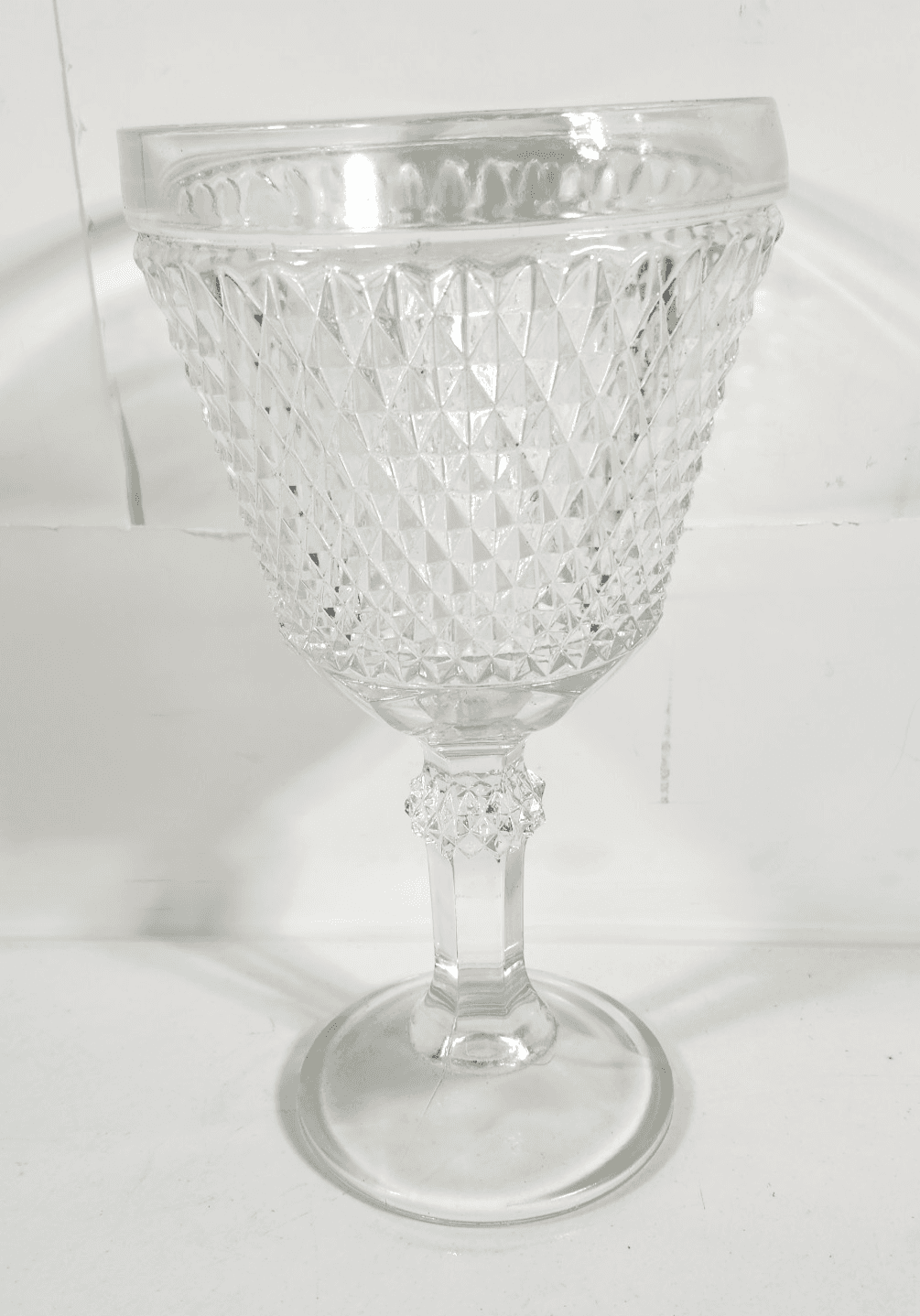 Antique Vintage Early Pressed Glass Large Goblet Chalice Vase Clear Crystal - Thumbnail 3