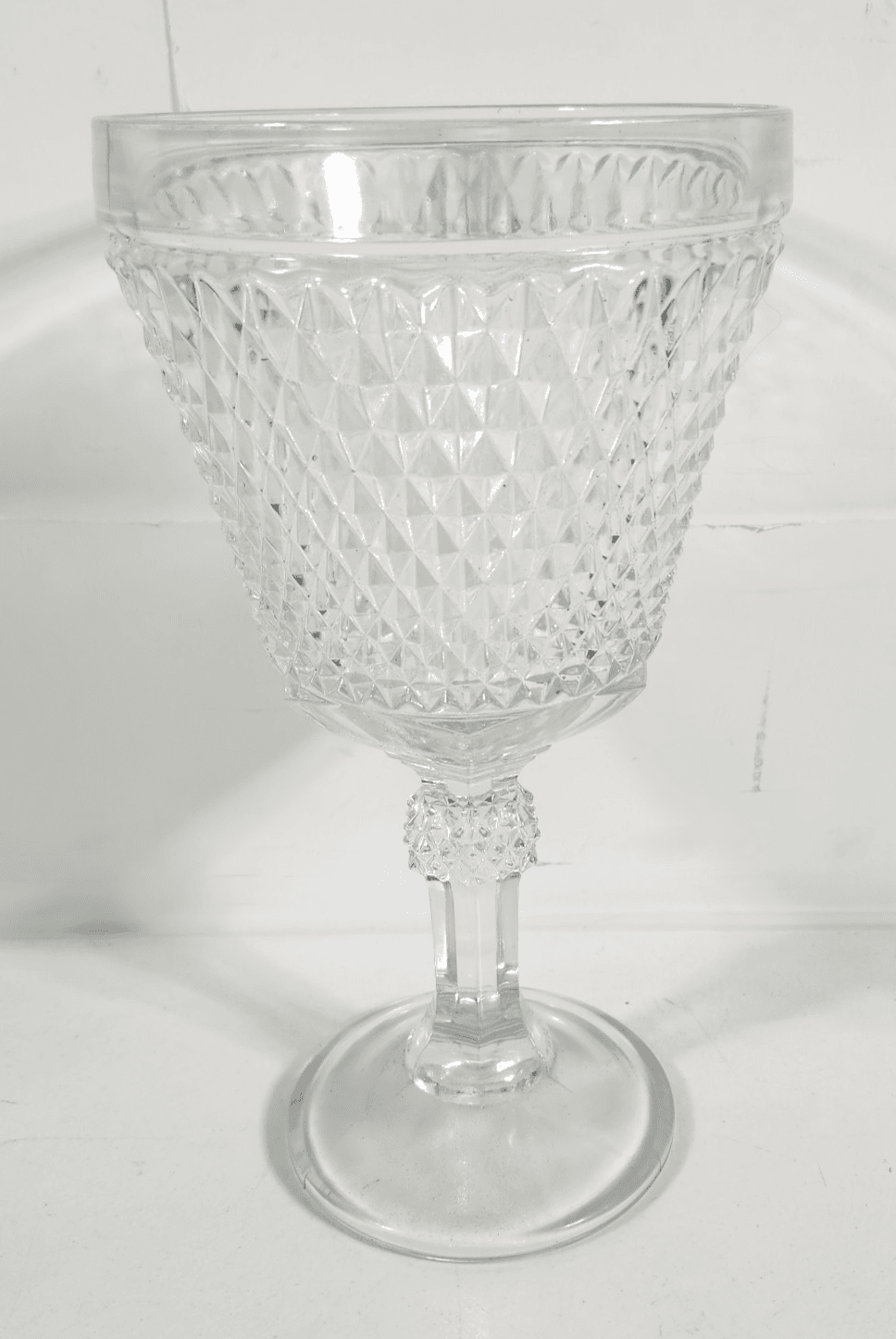 Antique Vintage Early Pressed Glass Large Goblet Chalice Vase Clear Crystal