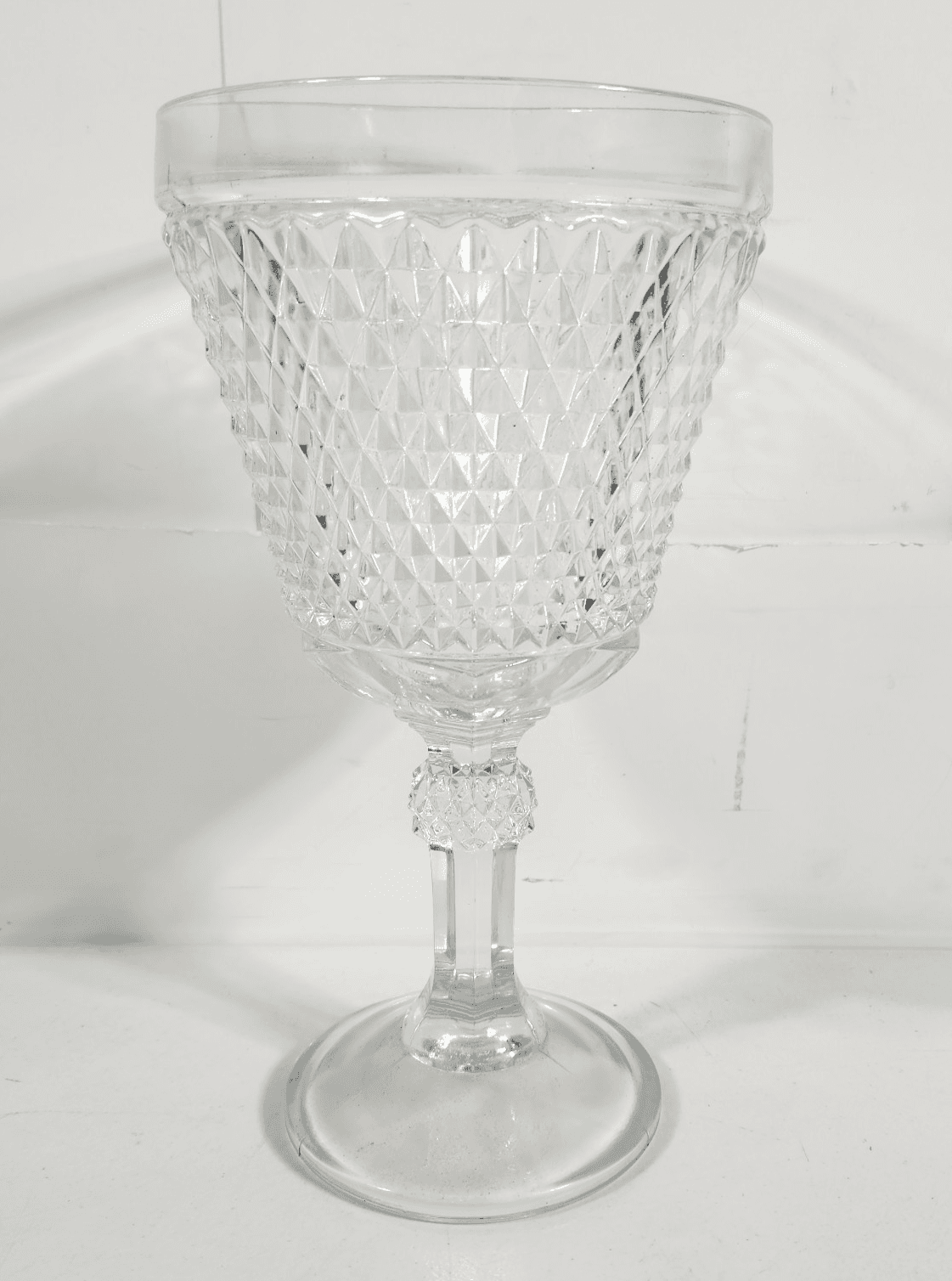 Antique Vintage Early Pressed Glass Large Goblet Chalice Vase Clear Crystal - Thumbnail 2