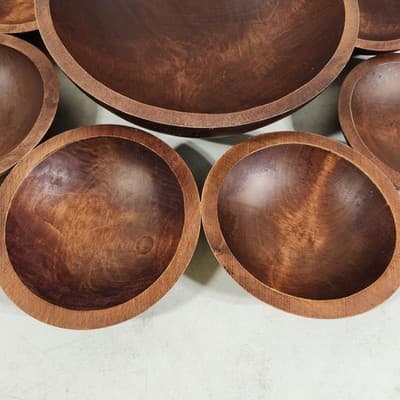 Vintage Baribocraft Wooden Salad Set 1 Bowl & 6 Salad Dishes Home Kitchen Decor - Thumbnail 5