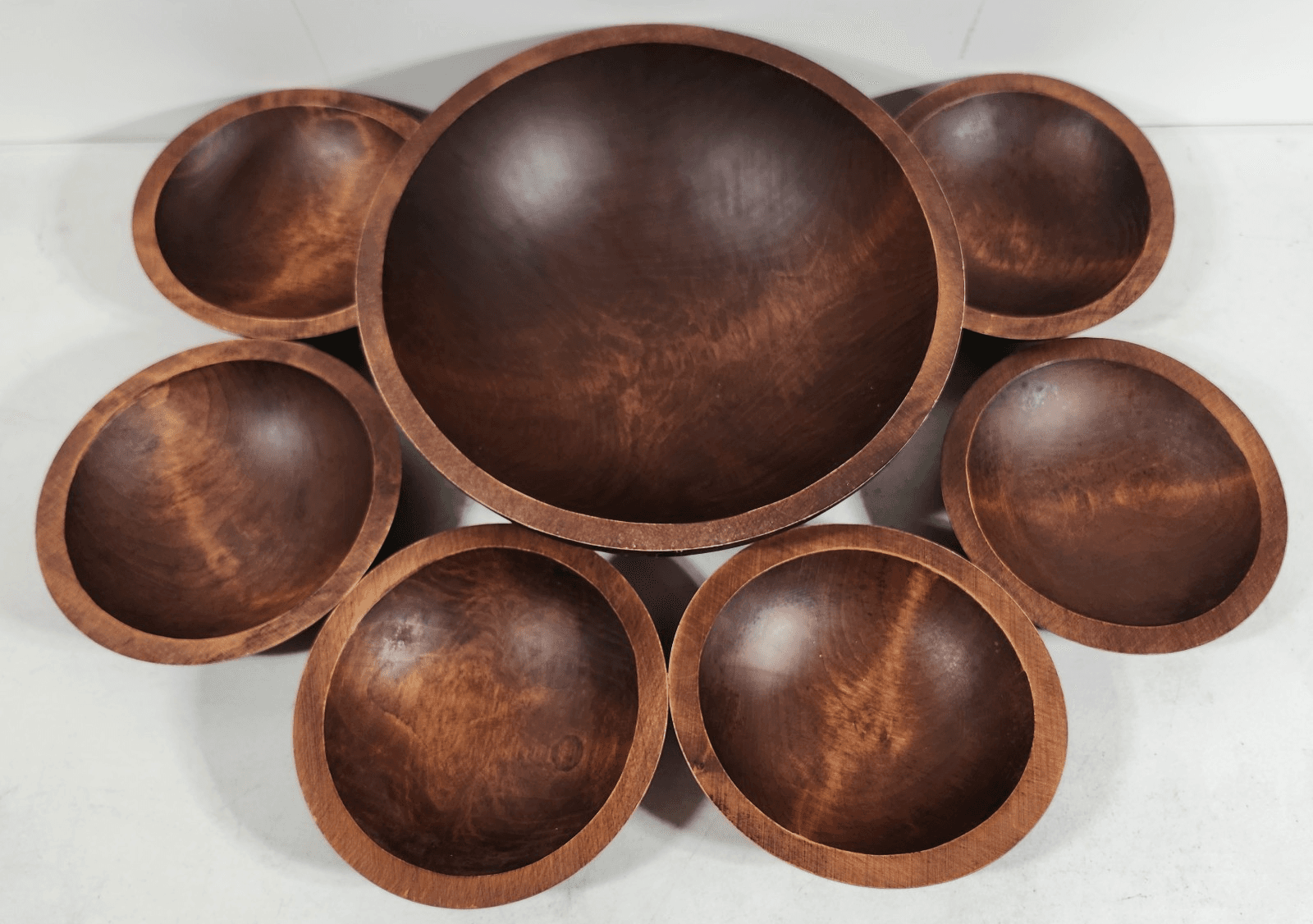 Vintage Baribocraft Wooden Salad Set 1 Bowl & 6 Salad Dishes Home Kitchen Decor