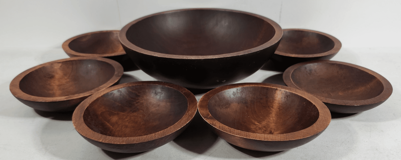 Vintage Baribocraft Wooden Salad Set 1 Bowl & 6 Salad Dishes Home Kitchen Decor - Thumbnail 2