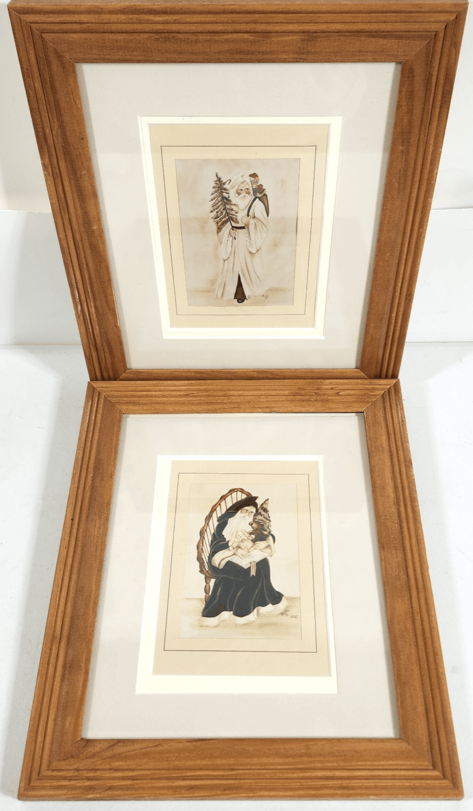 2 Santa Framed Pictures 12" X 10" Holiday Home Decor Wall Art