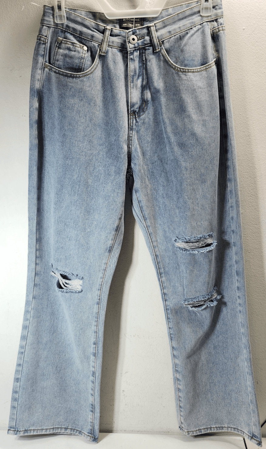 Bloomchic Womens Wide Leg Distressed Jeans Size 10 Light Blue Denim Pants NEW - Thumbnail 5