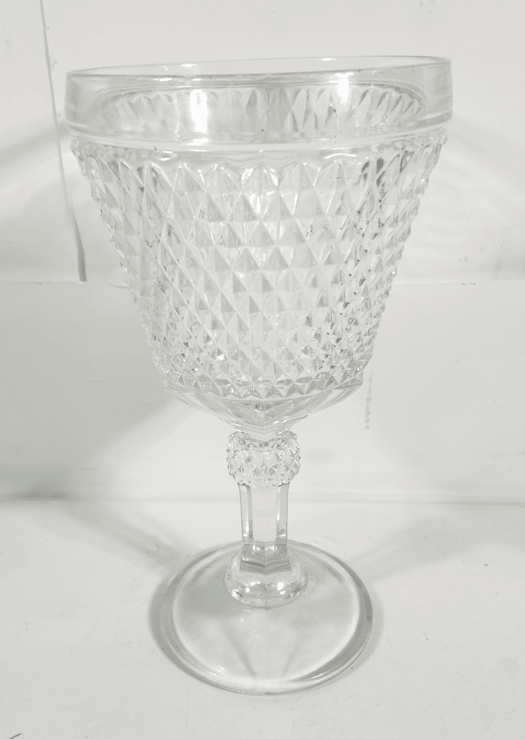Antique Vintage Early Pressed Glass Large Goblet Chalice Vase Clear Crystal - Thumbnail 4