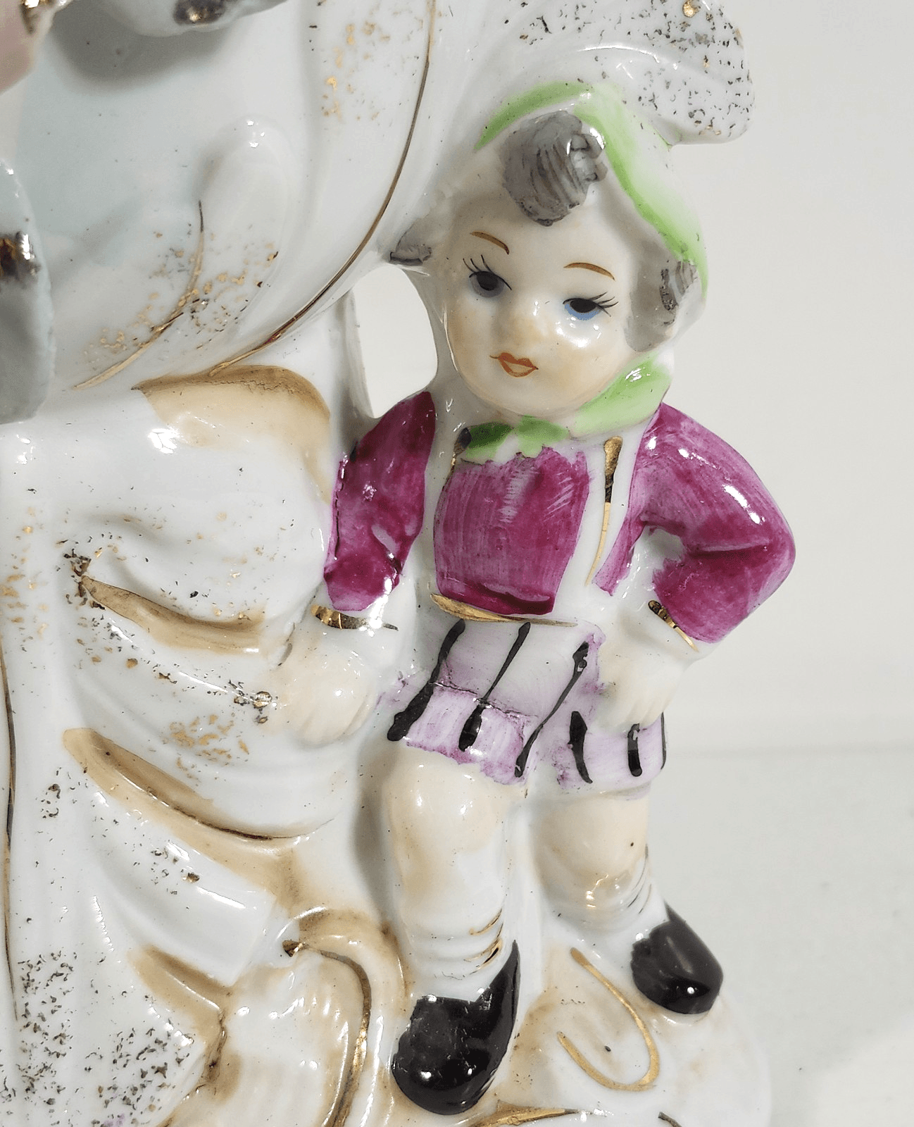 Vintage Planter Vase Rose Girl & Boy Gold Trim Porcelain Home Decor 6" - Thumbnail 3