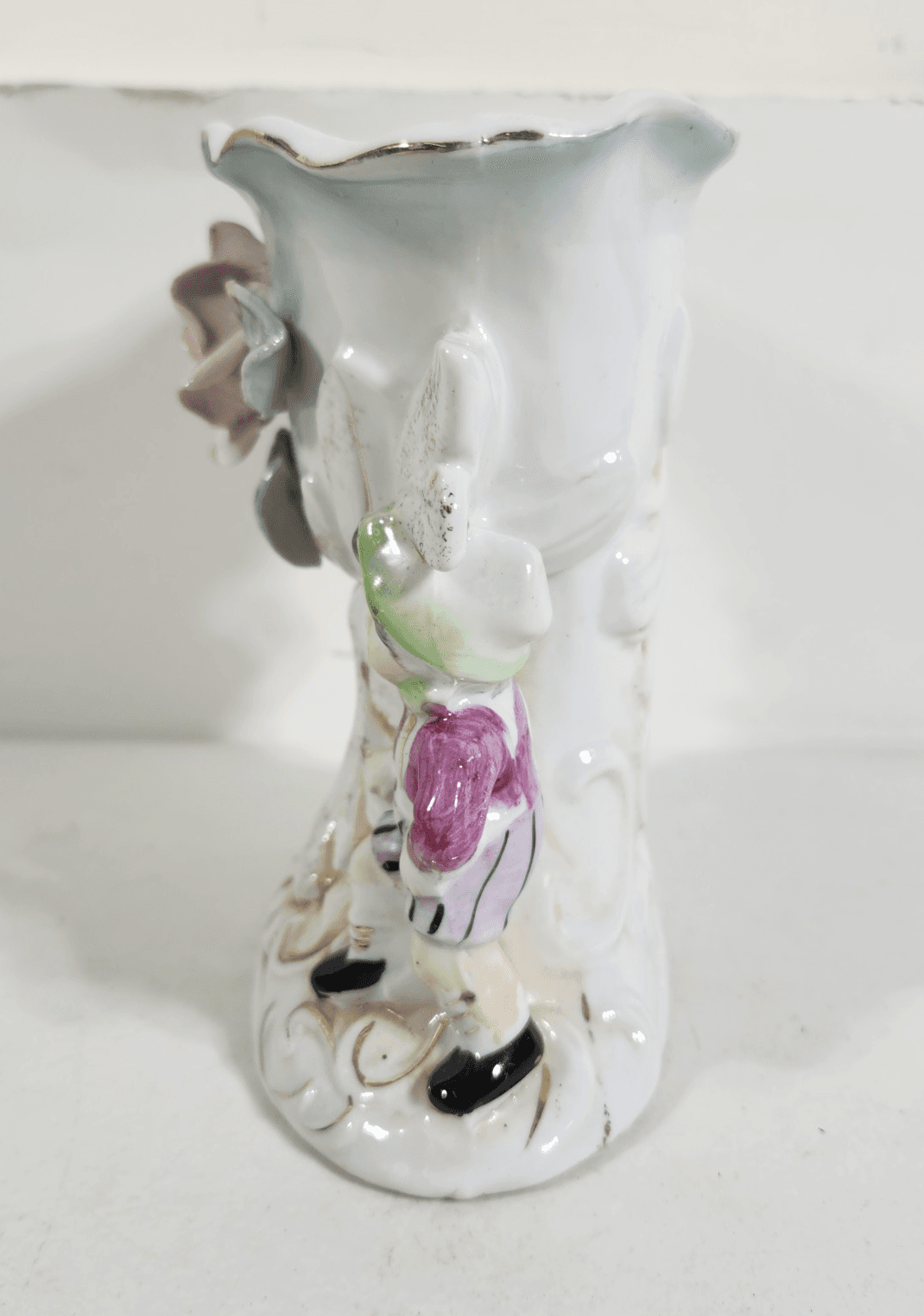 Vintage Planter Vase Rose Girl & Boy Gold Trim Porcelain Home Decor 6" - Thumbnail 8