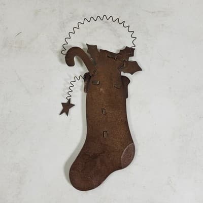 3 Holiday Hanging Decorations Snowmen Reindeer Stocking Wood Metal - Thumbnail 3