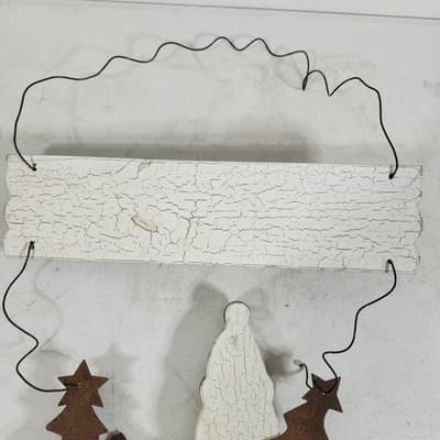 3 Holiday Hanging Decorations Snowmen Reindeer Stocking Wood Metal - Thumbnail 13