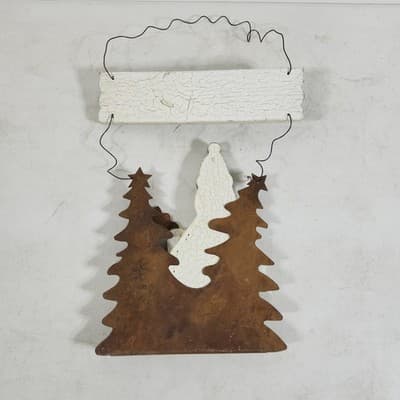 3 Holiday Hanging Decorations Snowmen Reindeer Stocking Wood Metal - Thumbnail 11