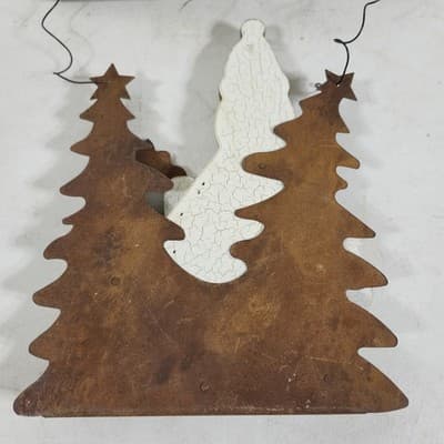 3 Holiday Hanging Decorations Snowmen Reindeer Stocking Wood Metal - Thumbnail 12