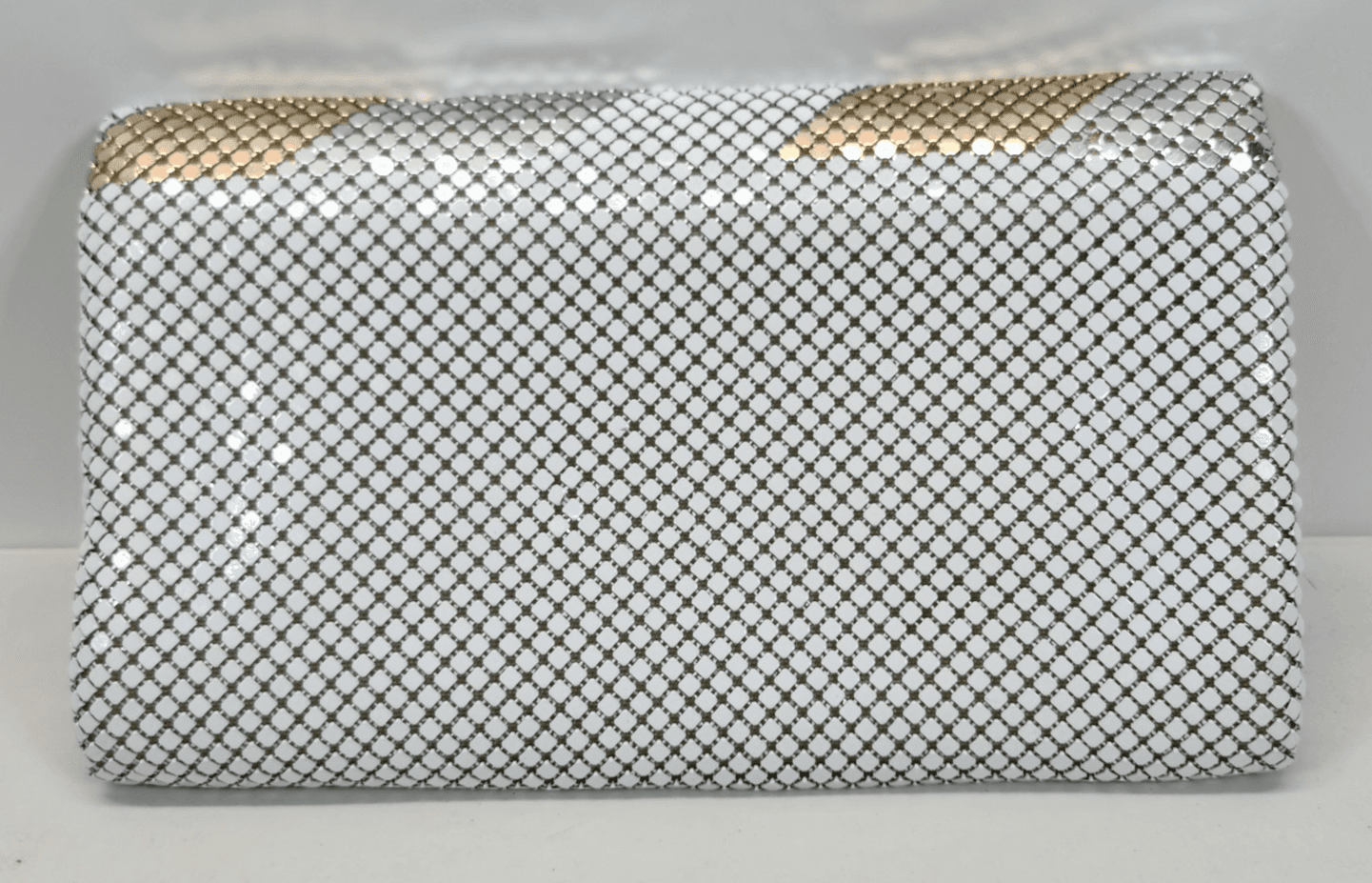 Women's Metal Handbag Purse White Gold Chainmail Mesh - Thumbnail 5