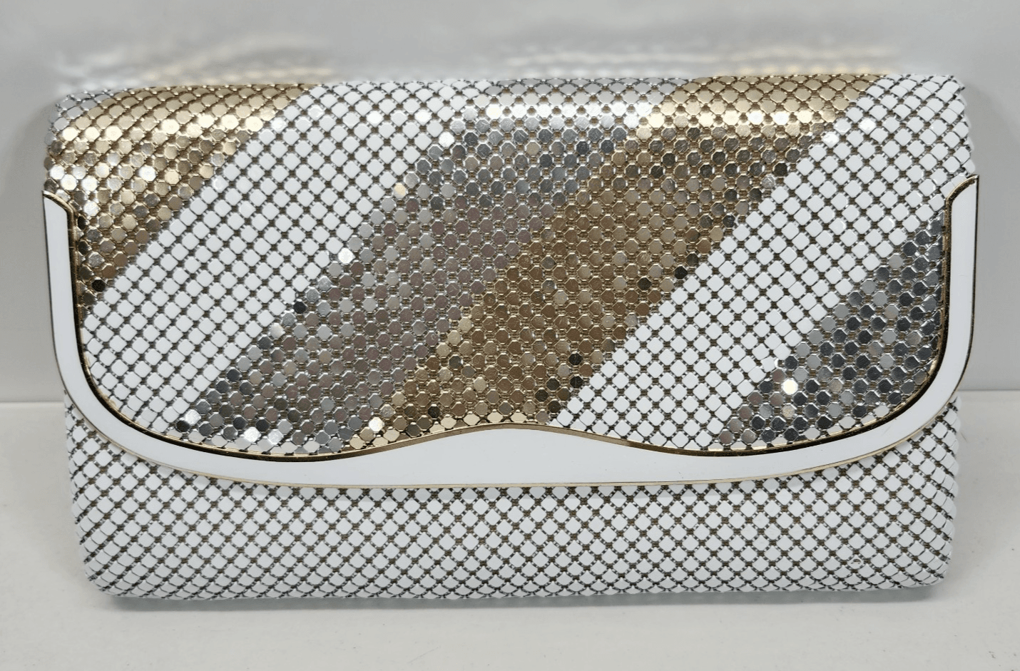 Women's Metal Handbag Purse White Gold Chainmail Mesh - Thumbnail 2