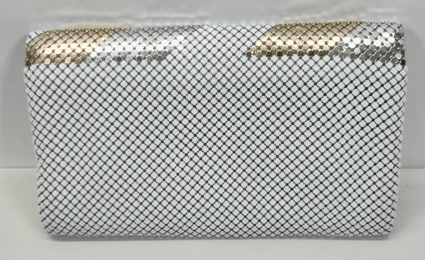 Women's Metal Handbag Purse White Gold Chainmail Mesh - Thumbnail 4