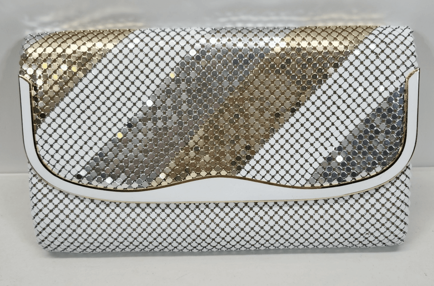 Women's Metal Handbag Purse White Gold Chainmail Mesh - Thumbnail 3