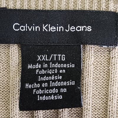 Calvin Klein Men's XXL V-Neck Pullover Sweater Brown Ribbed Long Sleeve - Thumbnail 7