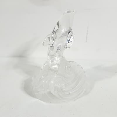 Vintage Dolphins Riding Wave Statue RCR Royal Crystal Rock Figurine Glass 5.5" - Thumbnail 4