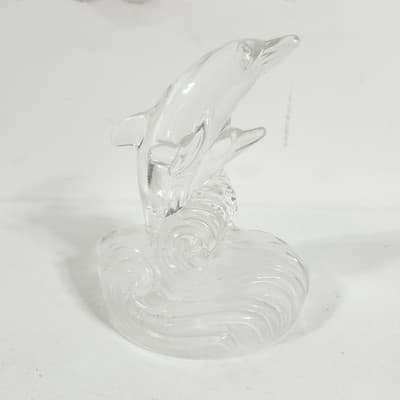 Vintage Dolphins Riding Wave Statue RCR Royal Crystal Rock Figurine Glass 5.5" - Thumbnail 5