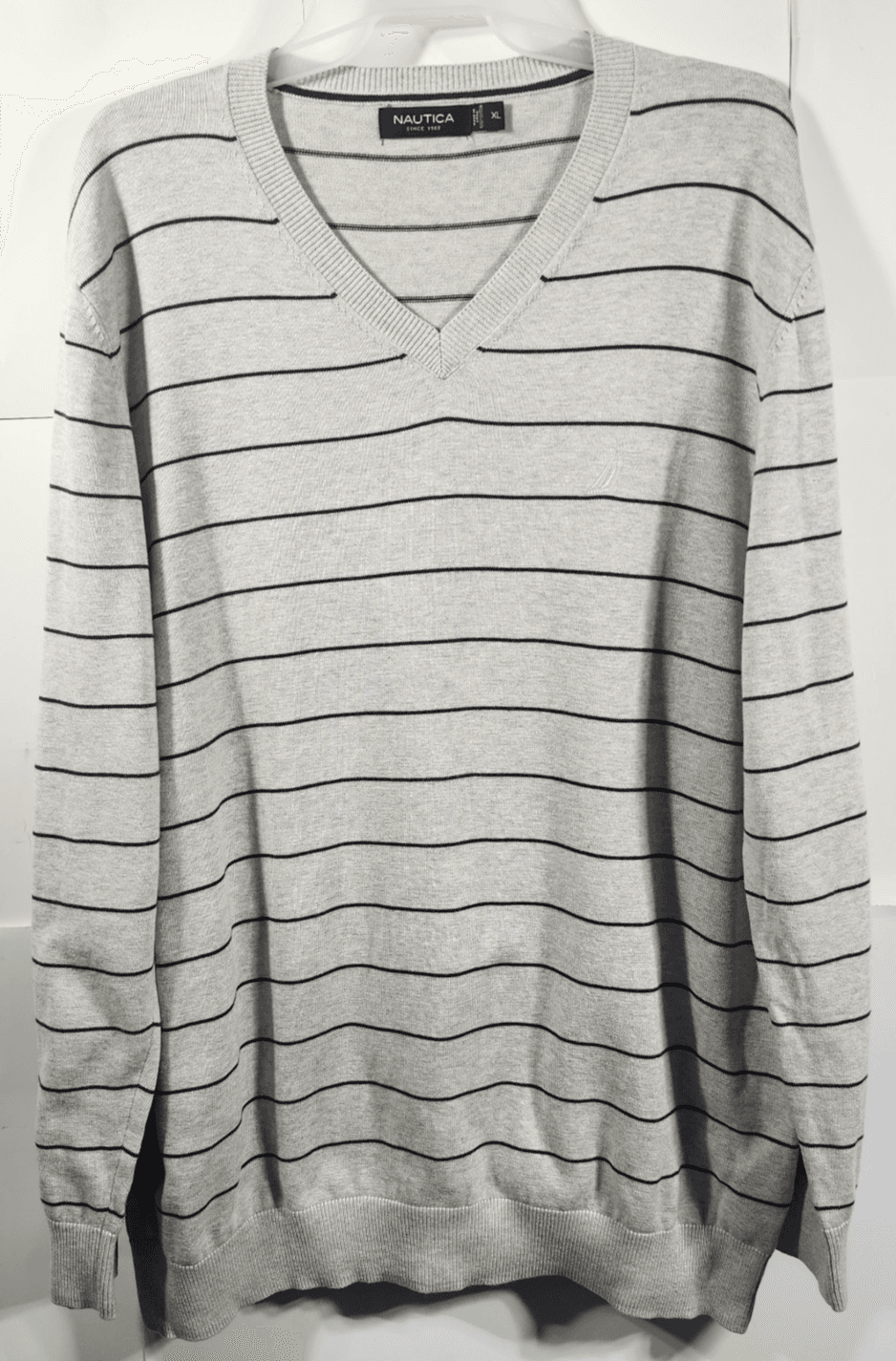 Nautica Sweater Mens XL Long Sleeve V-Neck Lightweight Striped Pullover - Thumbnail 5
