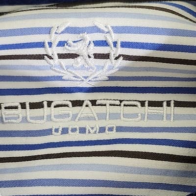 Bugatchi Uomo Men's XXL Shirt Blue Brown Striped Classic Fit Button Up - Thumbnail 7