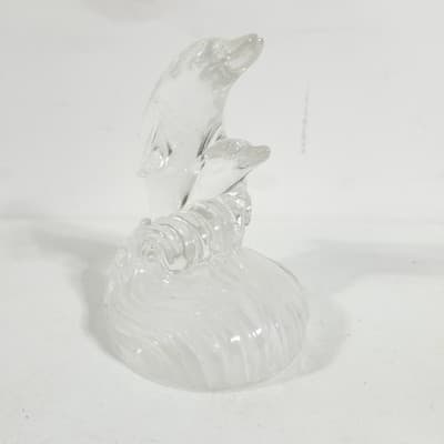 Vintage Dolphins Riding Wave Statue RCR Royal Crystal Rock Figurine Glass 5.5" - Thumbnail 6
