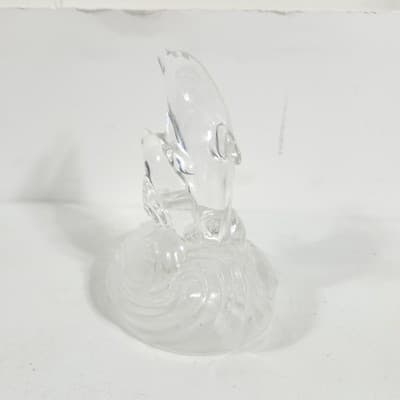 Vintage Dolphins Riding Wave Statue RCR Royal Crystal Rock Figurine Glass 5.5" - Thumbnail 3