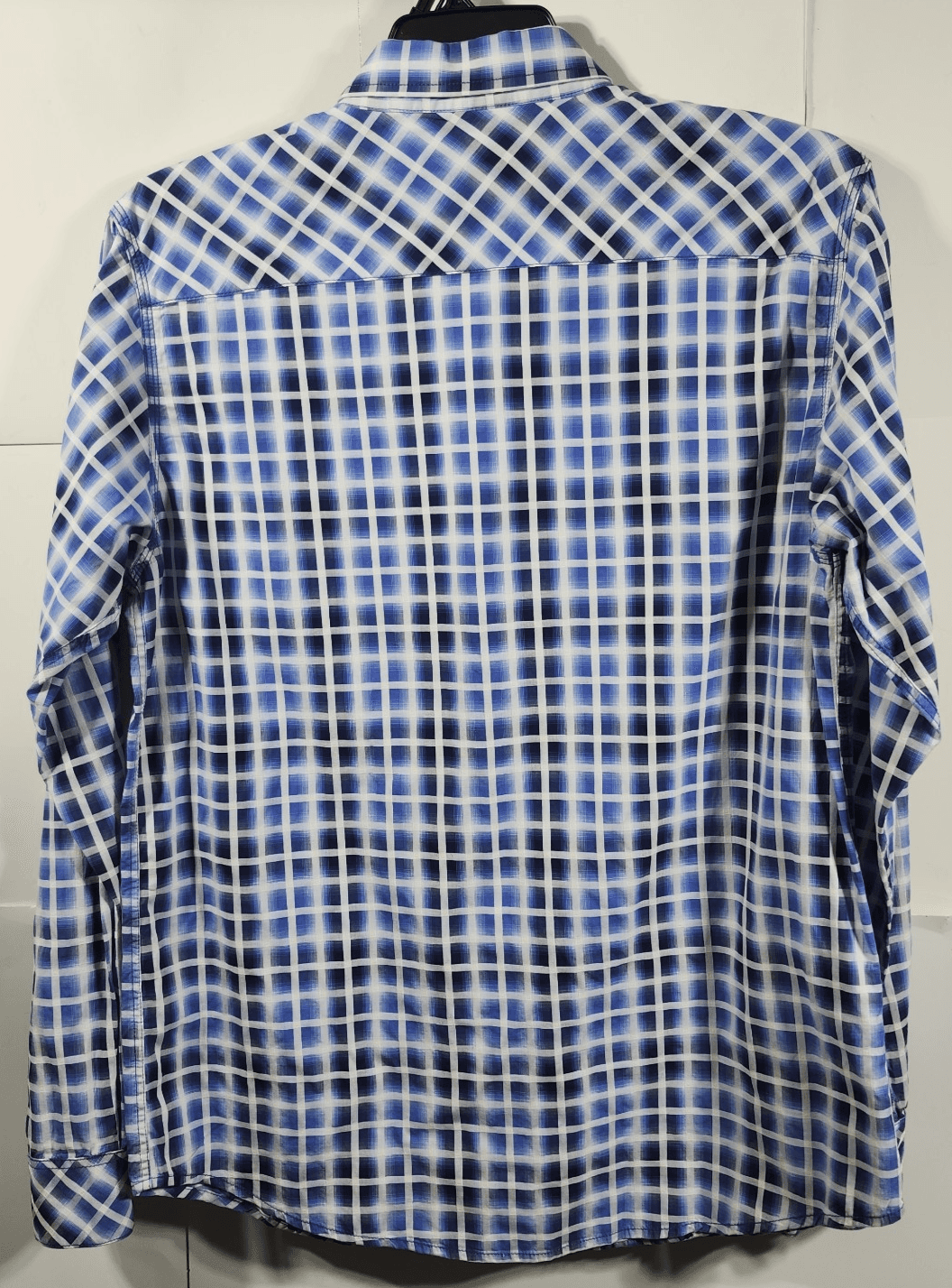 Age of Wisdom Shirt Men's Large Blue White Plaid Flap Pocket Button Up - Thumbnail 4