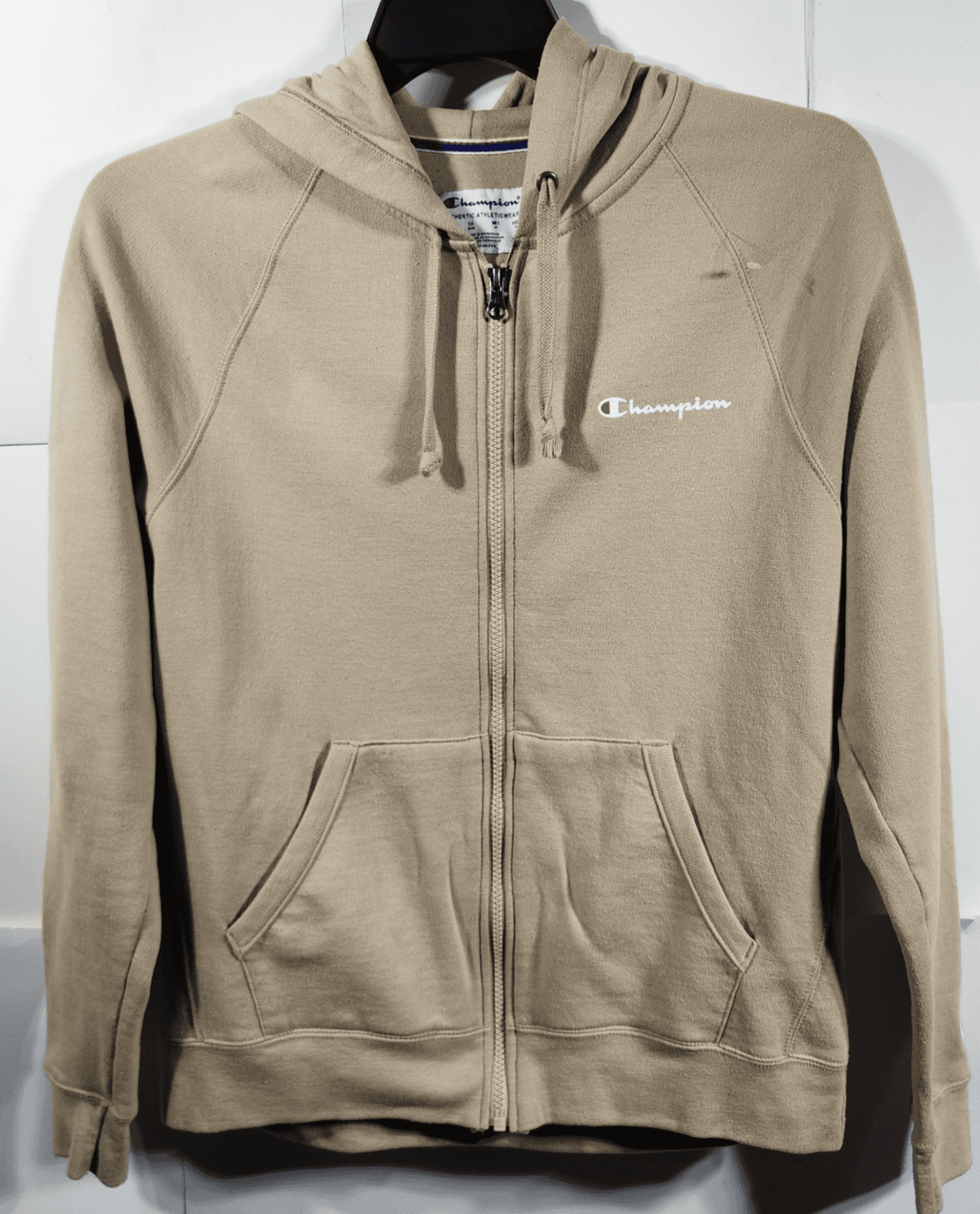 Champion Full Zip Hoodie Men's M Beige Hooded Sweatshirt Long Sleeve - Thumbnail 5