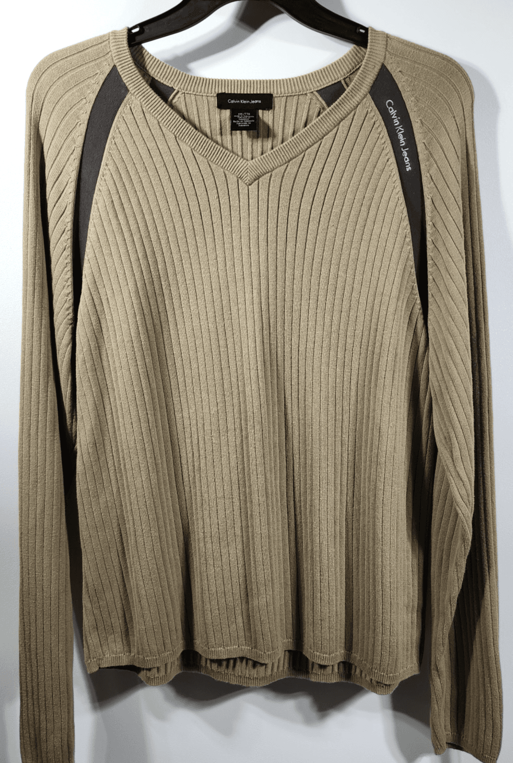 Calvin Klein Men's XXL V-Neck Pullover Sweater Brown Ribbed Long Sleeve - Thumbnail 5