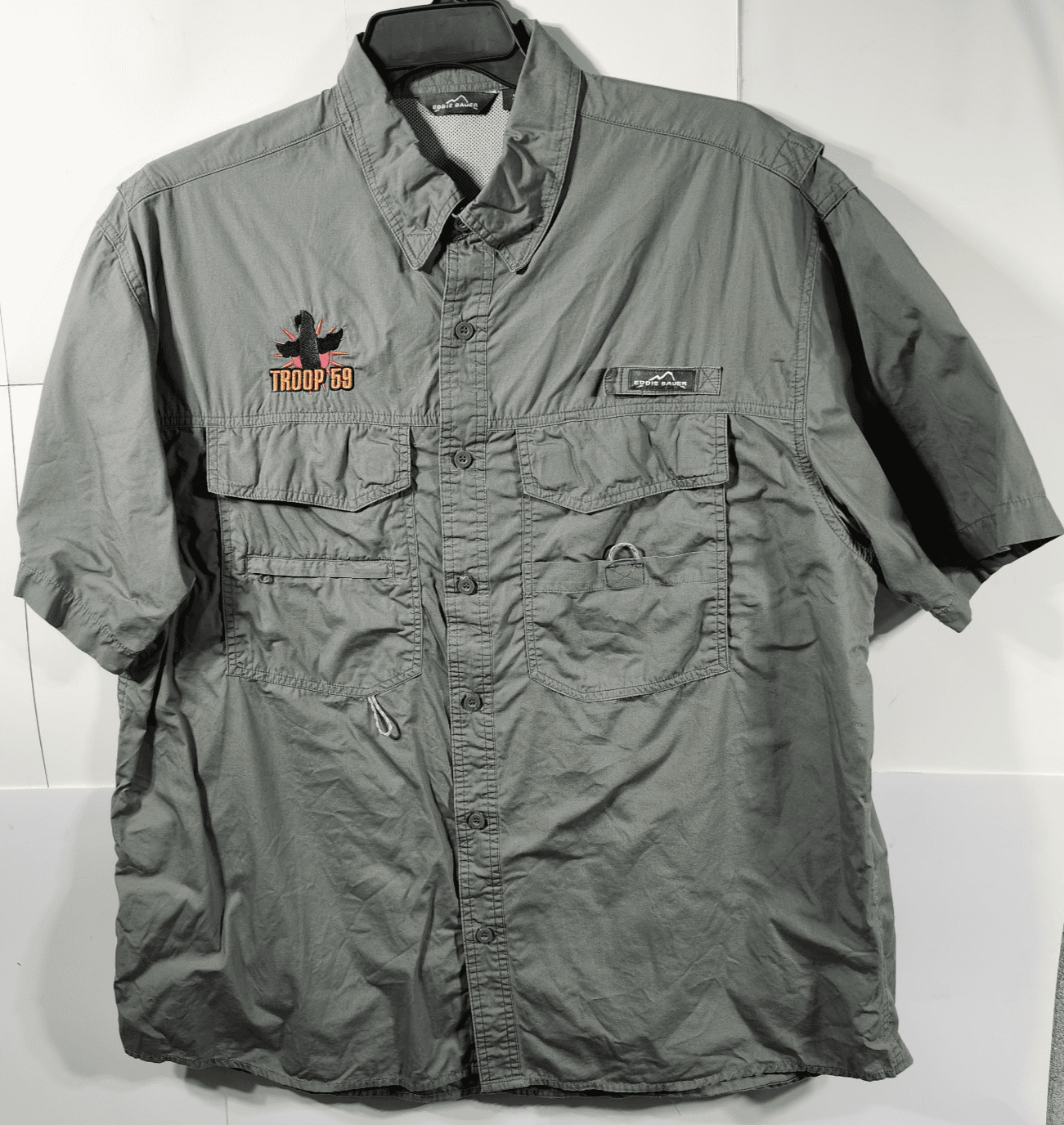 Mens Eddie Bauer Size XL Shirt Scout Troop 59 Leader Green Outdoor Short Sleeve - Thumbnail 5