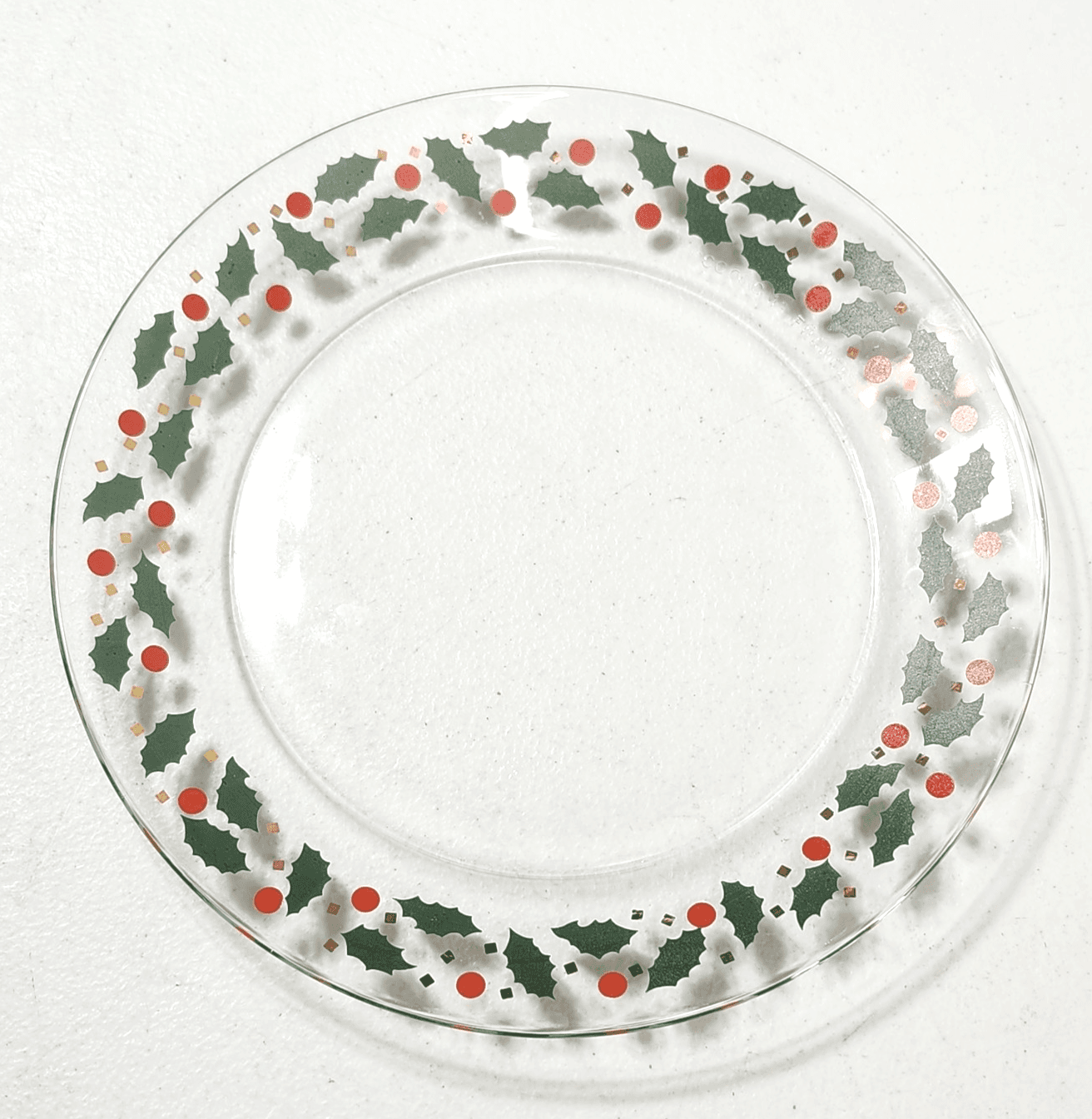 Arcoroc 8” Christmas Red Holly Berry Salad Dessert Glass Plate Decor France - Thumbnail 2