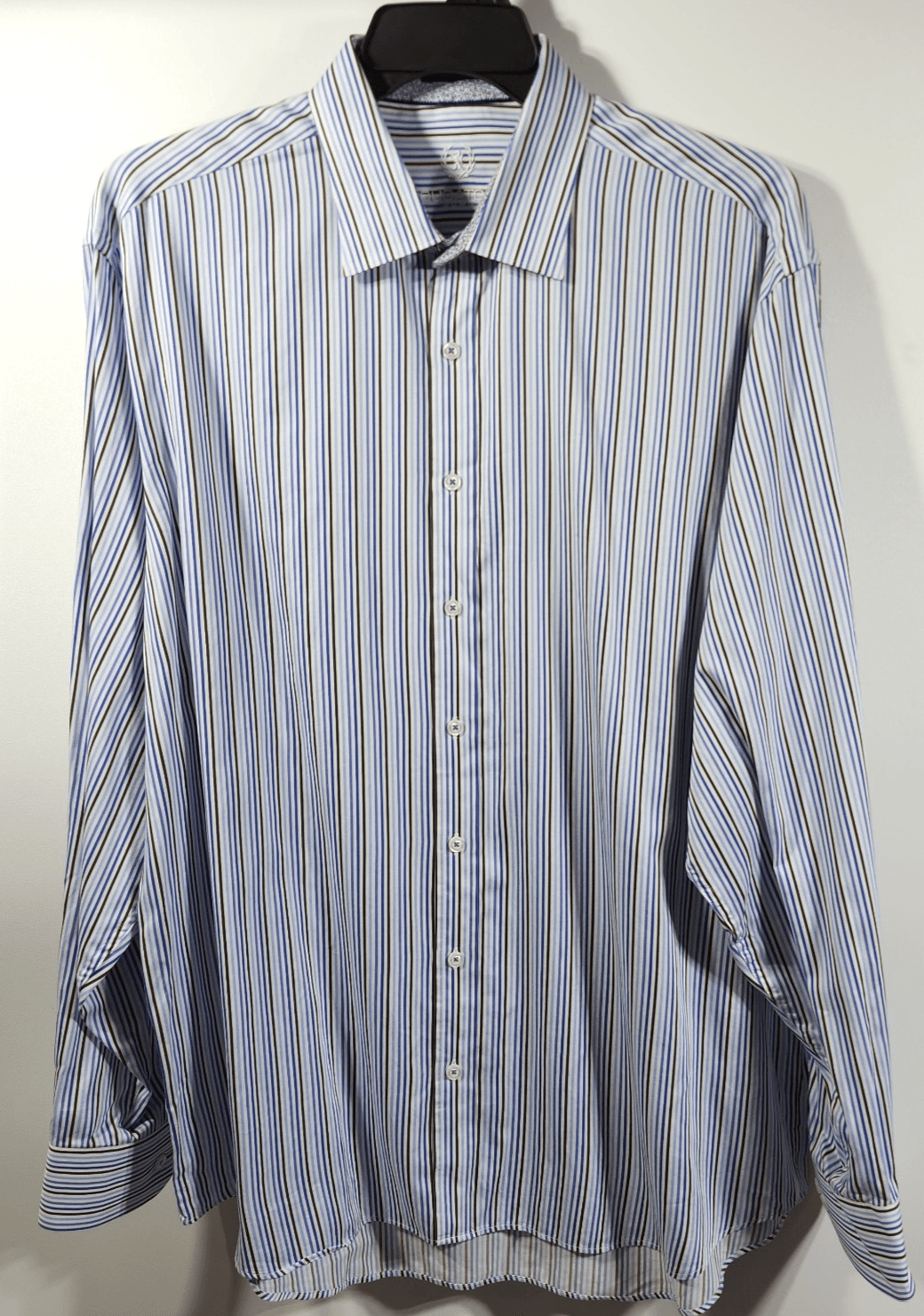 Bugatchi Uomo Men's XXL Shirt Blue Brown Striped Classic Fit Button Up - Thumbnail 5
