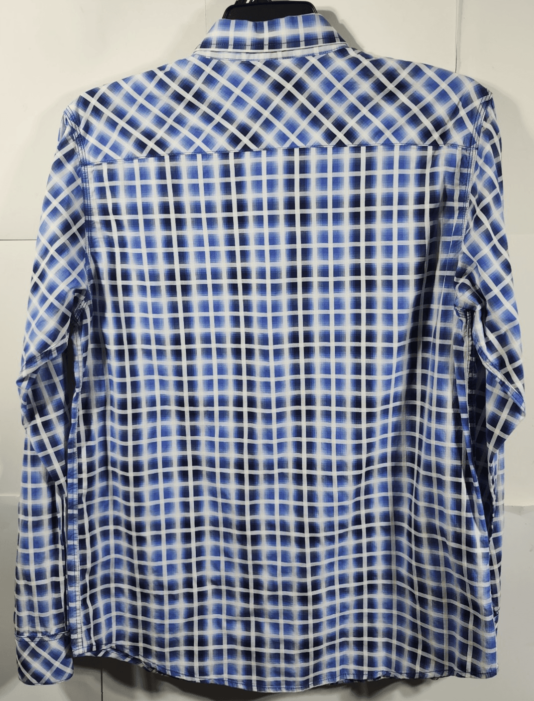 Age of Wisdom Shirt Men's Large Blue White Plaid Flap Pocket Button Up - Thumbnail 6