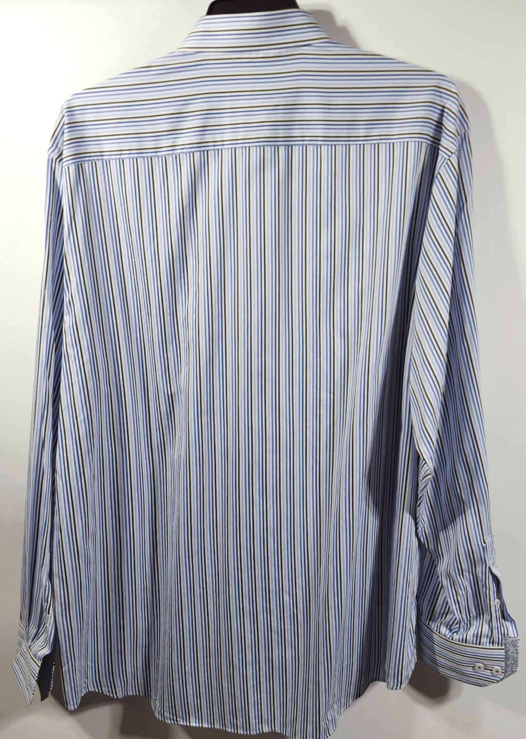 Bugatchi Uomo Men's XXL Shirt Blue Brown Striped Classic Fit Button Up - Thumbnail 4