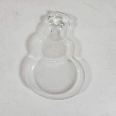 Vintage Frosted Snowman Frosted Glass Serving Tray 8” X 5” Snack Dish - Thumbnail 2