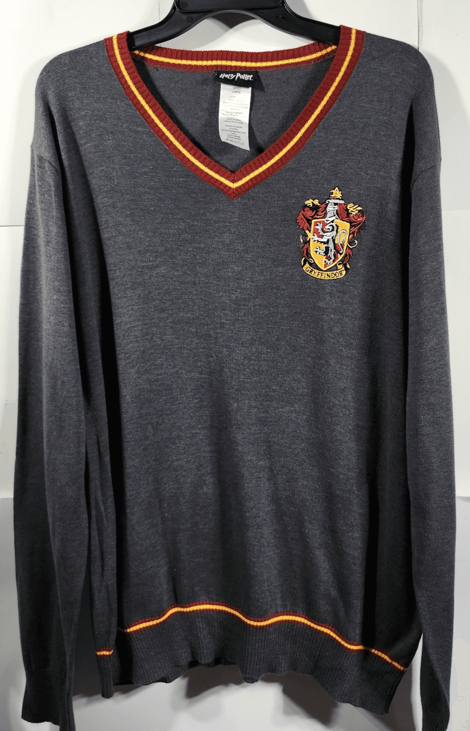 Harry Potter Gryffindor V-Neck Sweater L Gray Red Yellow Trim Wizarding World - Thumbnail 5
