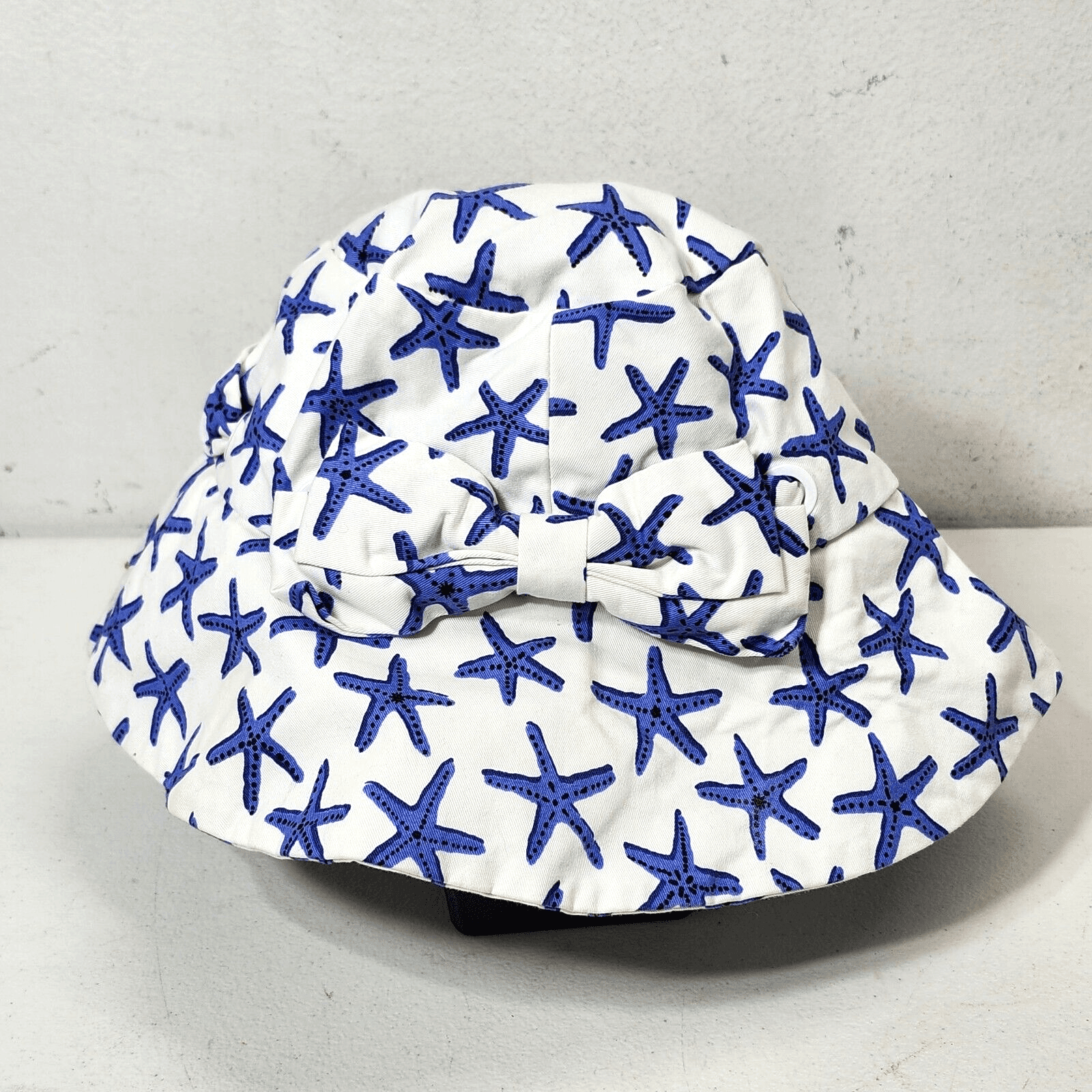 Broome Street Women's Bucket Hat One Size White Blue Star Design With Bow - Thumbnail 2