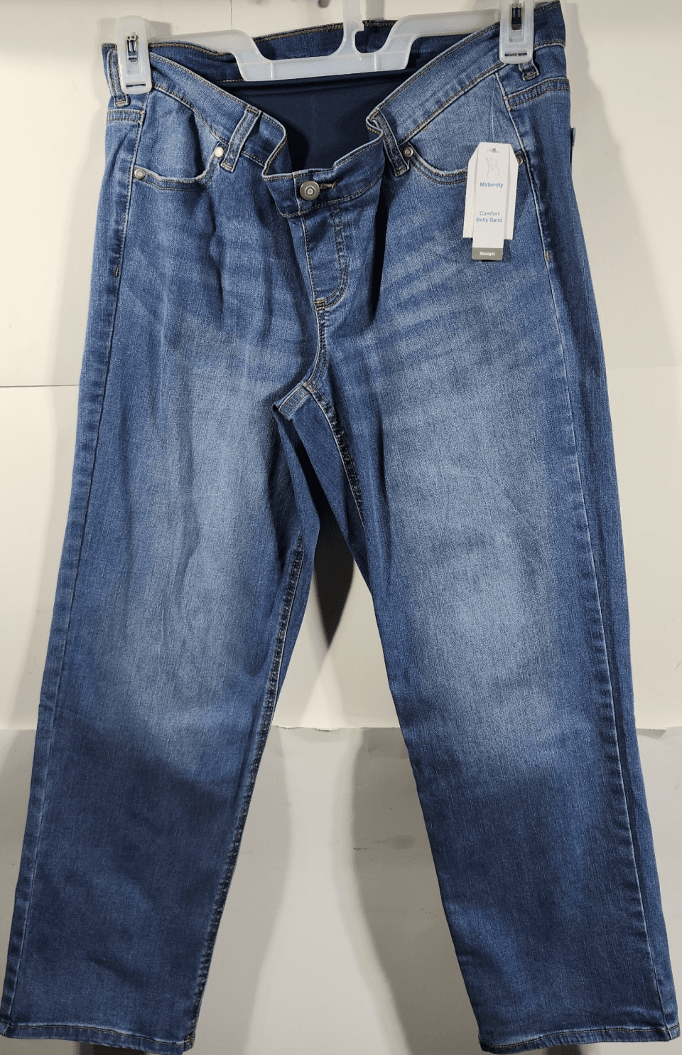 Time & Tru Women's M Maternity Jeans Straight Leg Blue Denim Stretch Pants NEW - Thumbnail 5
